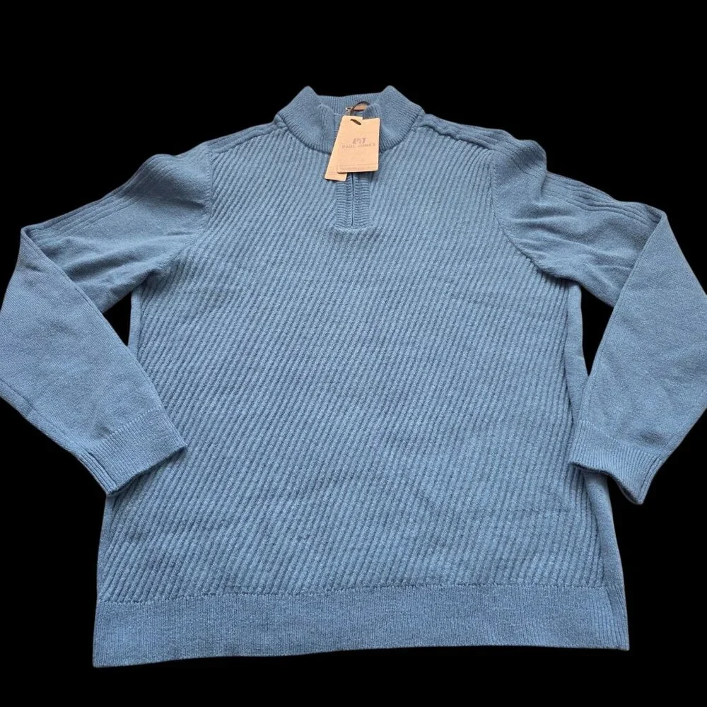 PJ Paul Jones Sweater Men’s XL Blue Casual Textured Pullover Quarter Zip Tags - Picture 1 of 6